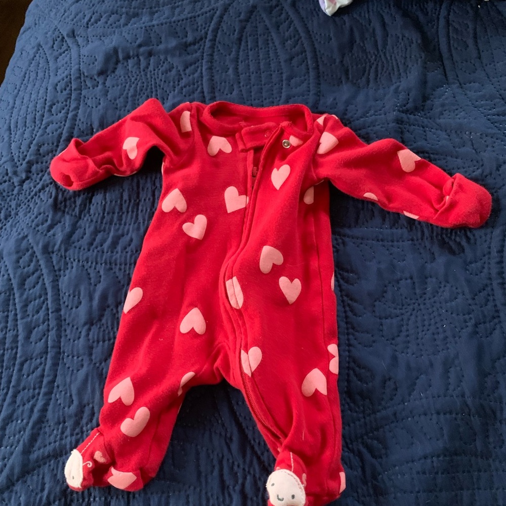 Carter's Red and Pink Heart Footie